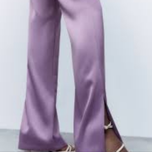 Zara Pants - Zara flare satin effects pants side slit lilac size M BNWT